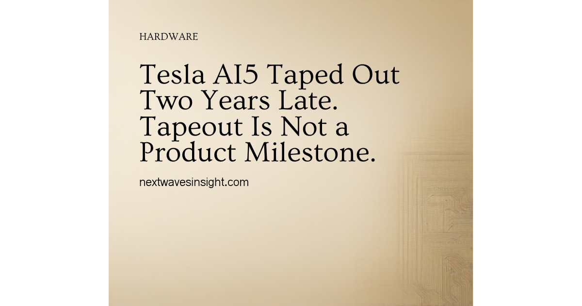 Tesla AI5 chip tapeout delay product milestone AI hardware 2026