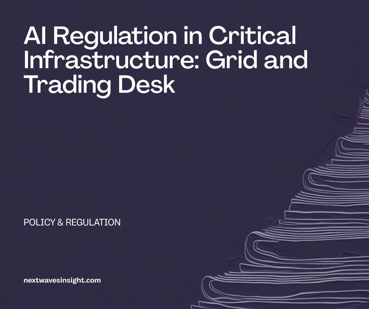 AI critical infrastructure regulation 2026 — power grid control room and financial trading systems side by side